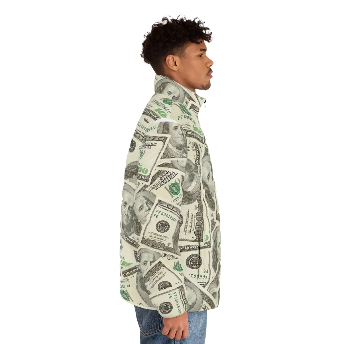 100 Dollar Bills Puffer Jacket - Stylish and Unique Urban Outerwear