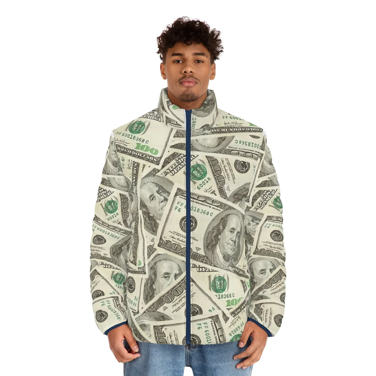 100 Dollar Bills Puffer Jacket - Stylish and Unique Urban Outerwear