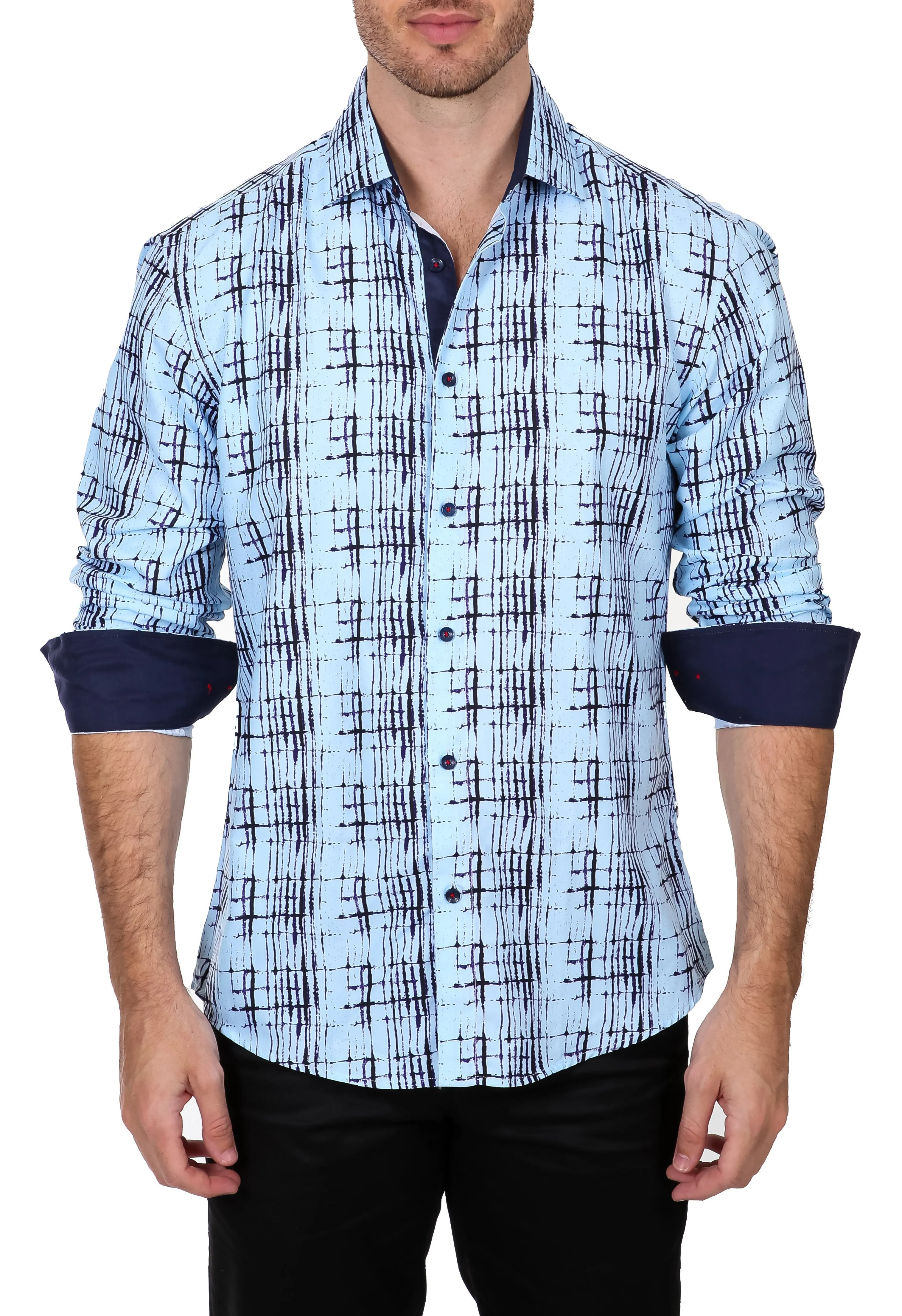 192260 - Men's Blue Button Up Long Sleeve Dress Shirt