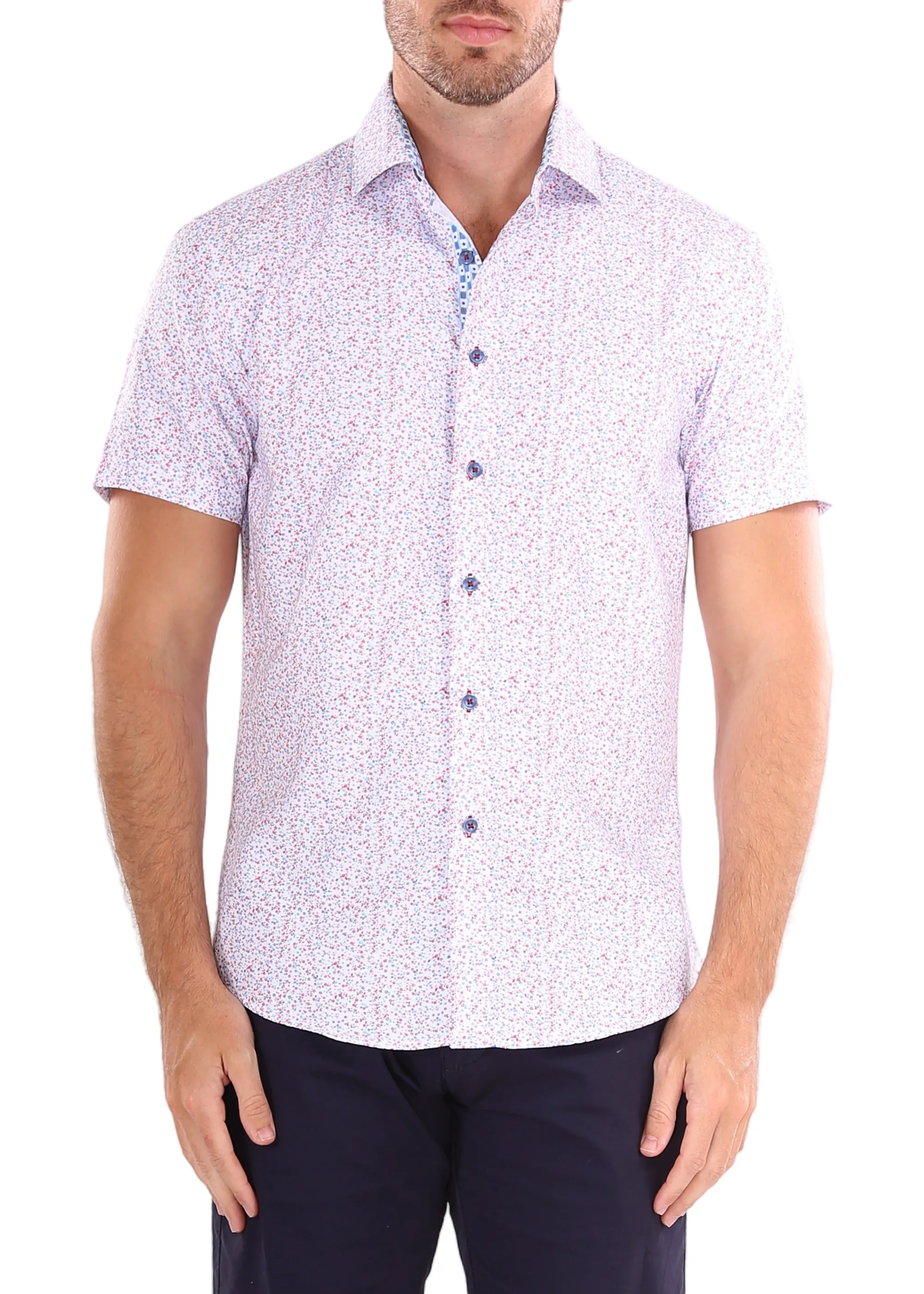 202147 - Men's Pink Button Up Short Sleeve Dress Shirt