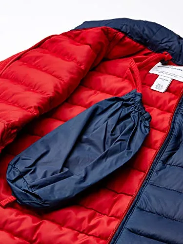 Amazon Essentials Kids Boys Light-Weight Water-Resistant Packable Puffer Vests, Navy/Red, Medium