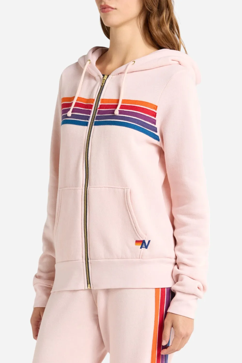 Aviator Nation 5 Stripe Zip Hoodie in Light Pink