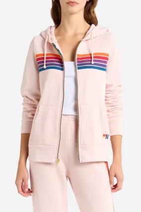 Aviator Nation 5 Stripe Zip Hoodie in Light Pink