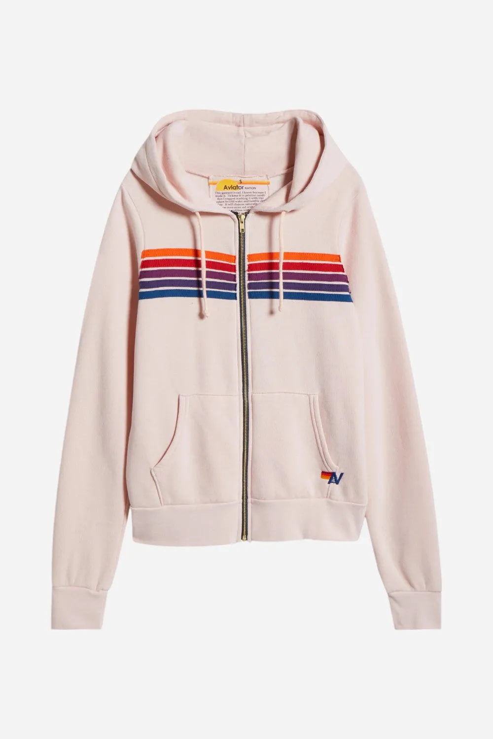 Aviator Nation 5 Stripe Zip Hoodie in Light Pink