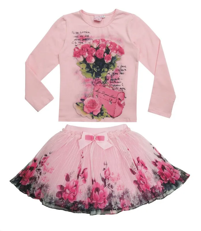 Boutique Outfits Sets For Cute Kids Girl Print Floral Long Sleeve Shirts Tops