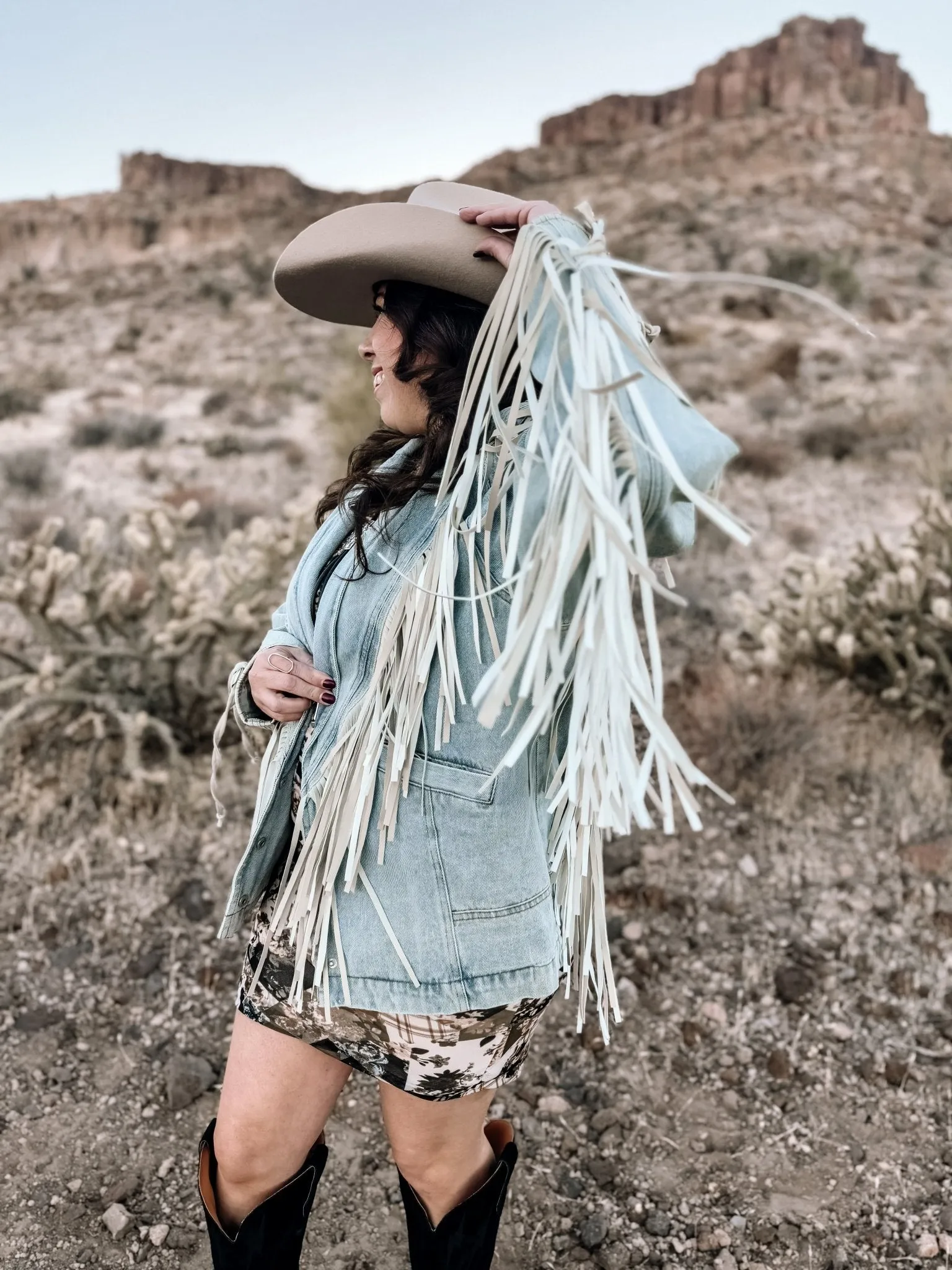 Buckle Up Fringed Denim Jacket - Lt Wash