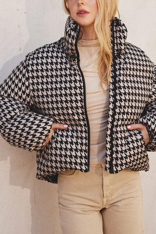 Check Me Out Houndstooth Puffer Jacket