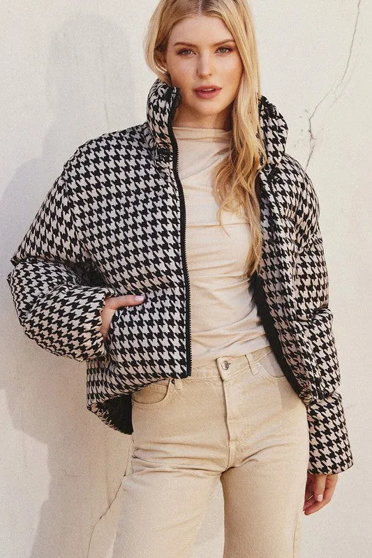 Check Me Out Houndstooth Puffer Jacket