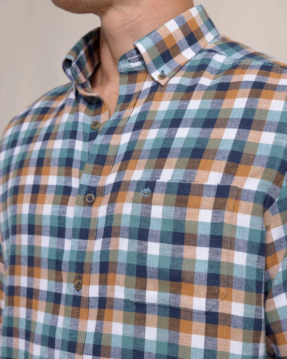 Cobblestone Plaid Beach Sportshirt (Teal)