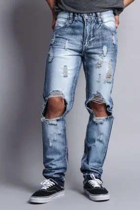 Distressed Knee Hole Slim Ripped Jeans