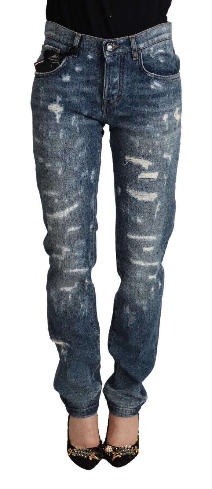 Dolce & Gabbana Blue Distressed Denim BOYFRIEND Skinny Jeans