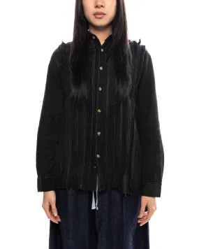 Flannel Shirt Ribbon Shirt / Over Dye Black