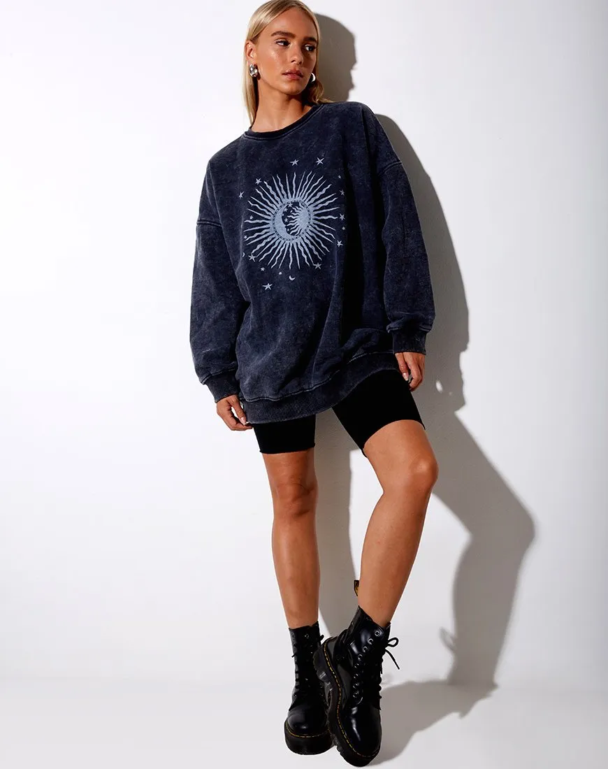 Glo Sweatshirt in Black Stone Wash Cosmos