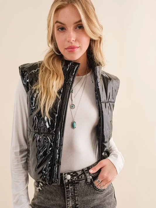 Hello World Shiny Gloss Quilted Puffer Vest