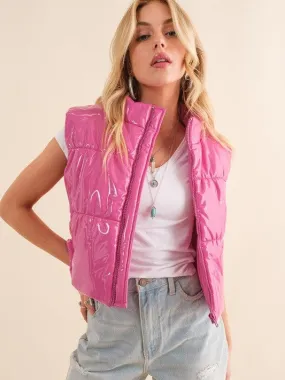 Hello World Shiny Gloss Quilted Puffer Vest