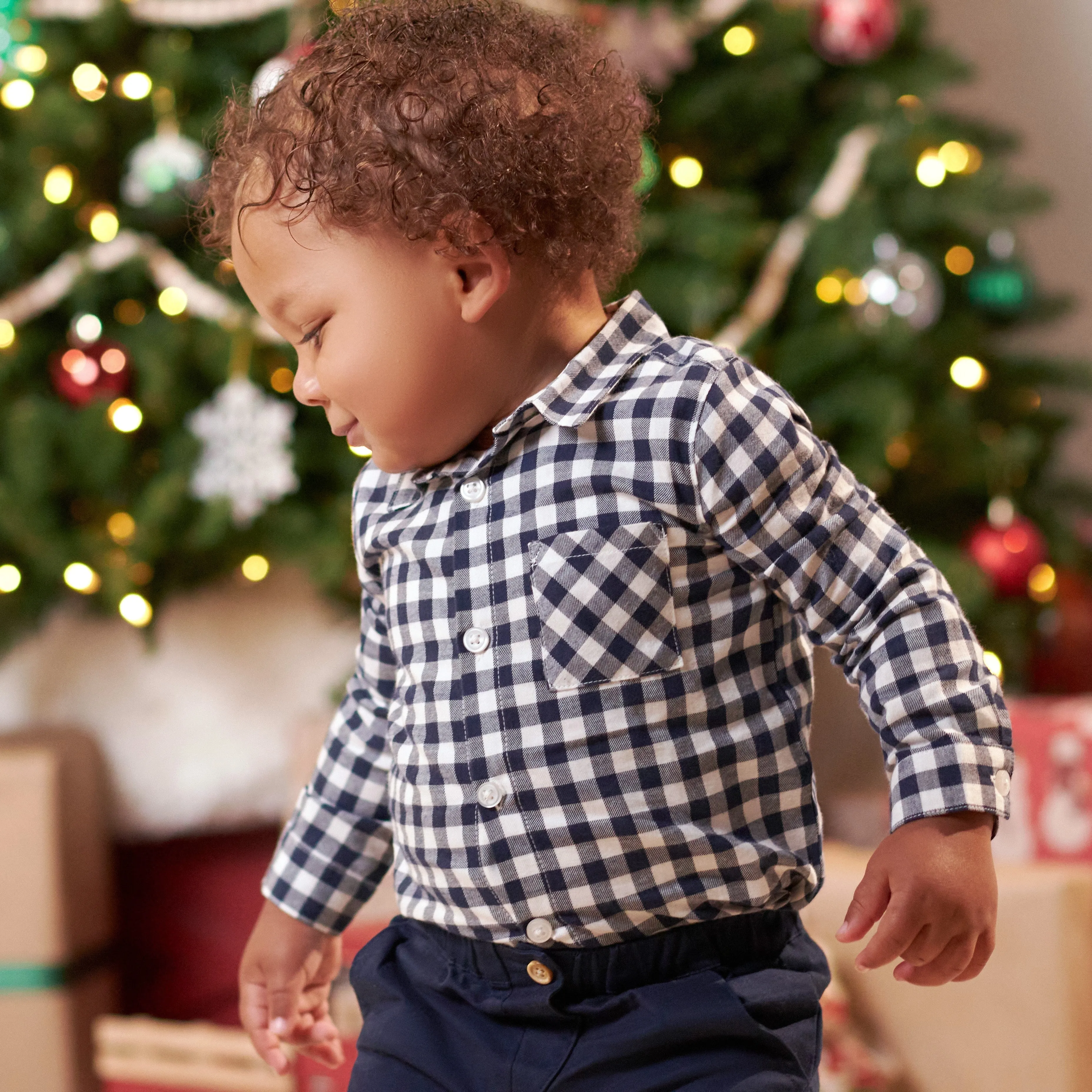 Infant & Toddler Boys Blue Plaid Woven Plaid Shirt