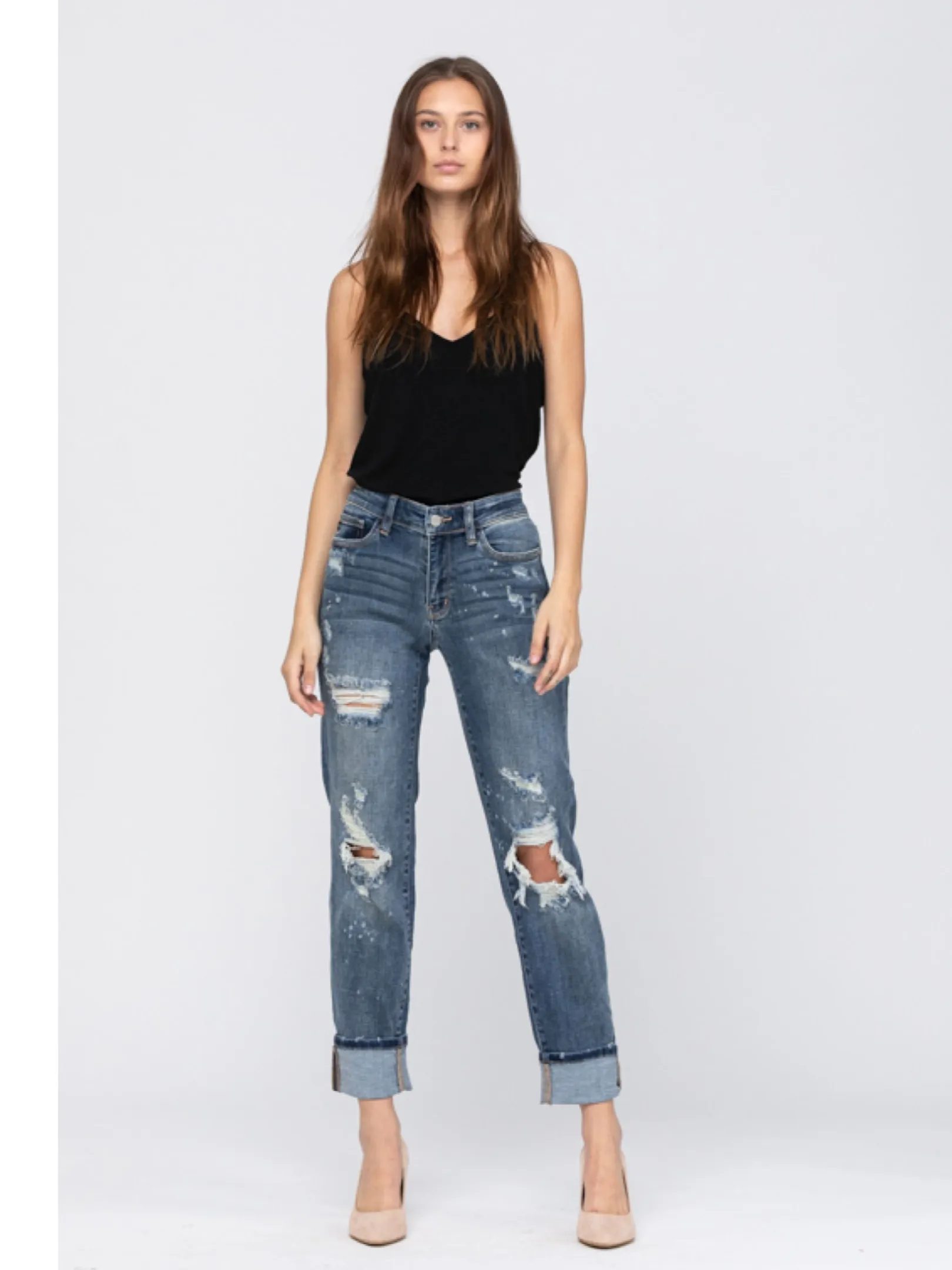 Judy Blue Bleach Splash Boyfriend Jeans