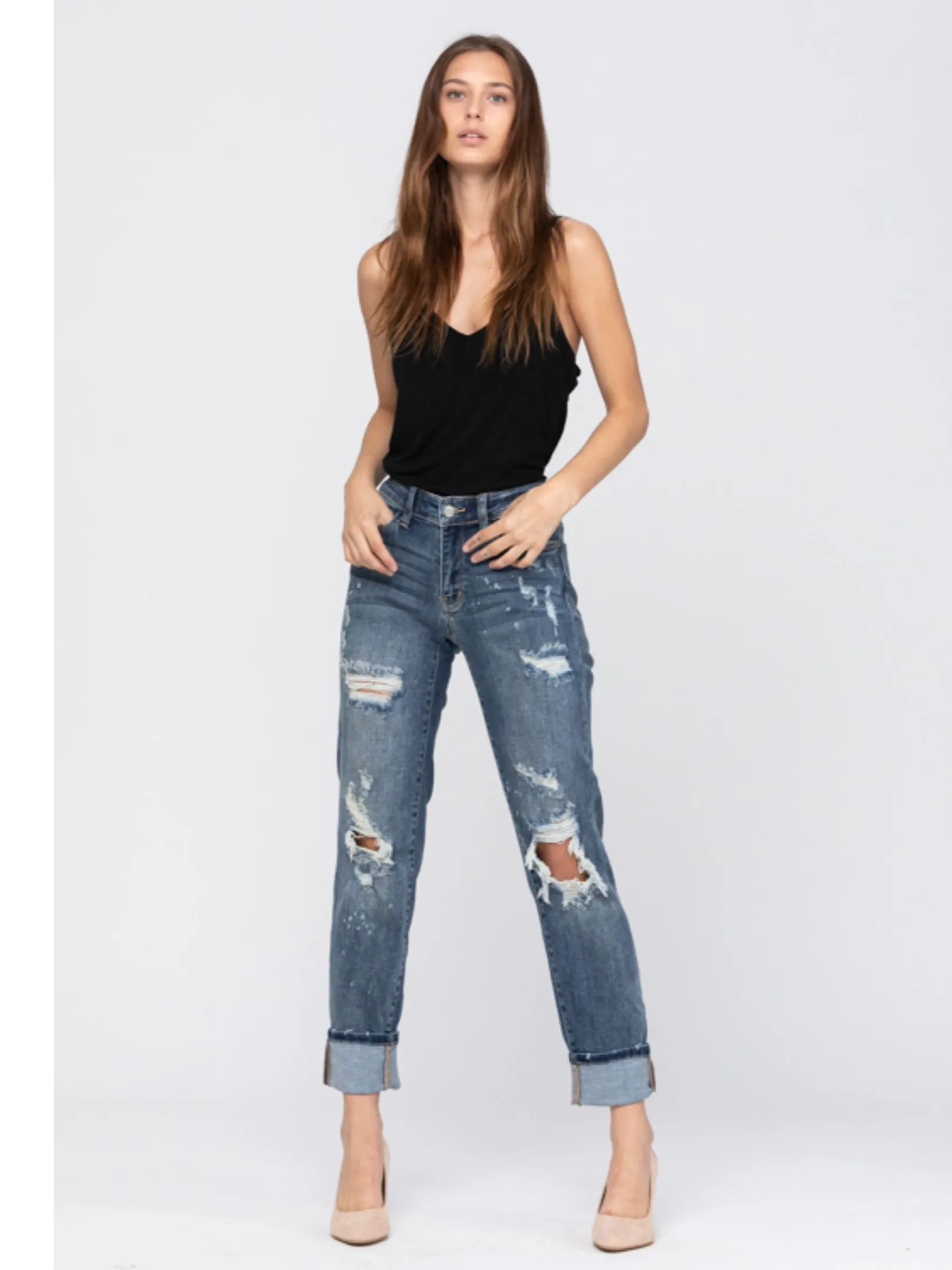 Judy Blue Bleach Splash Boyfriend Jeans