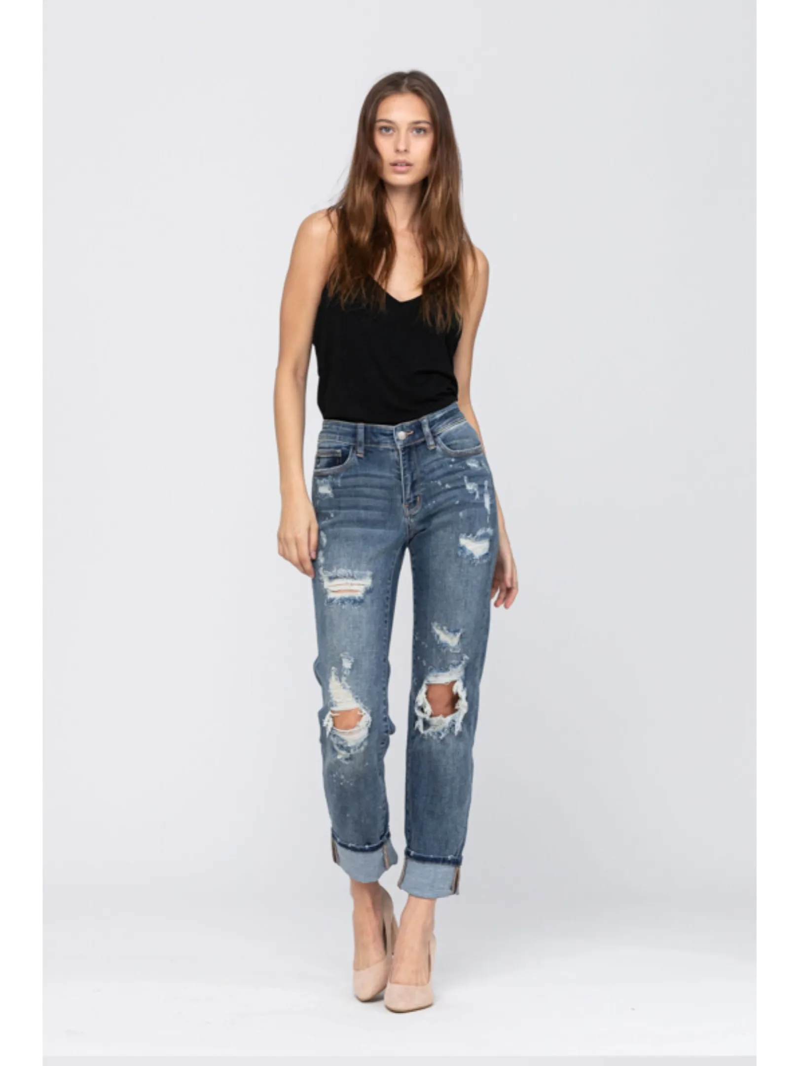 Judy Blue Bleach Splash Boyfriend Jeans