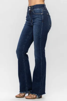 Judy Blue Frayed Hem Bootcut Jeans in Dark Wash