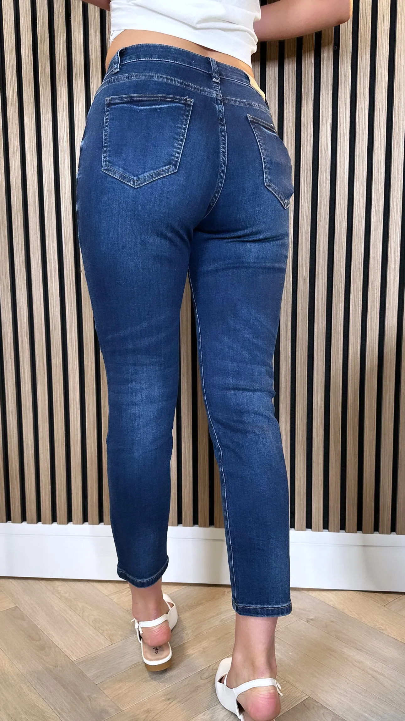 Keke Dark Blue Ripped Knee Boyfriend Jeans