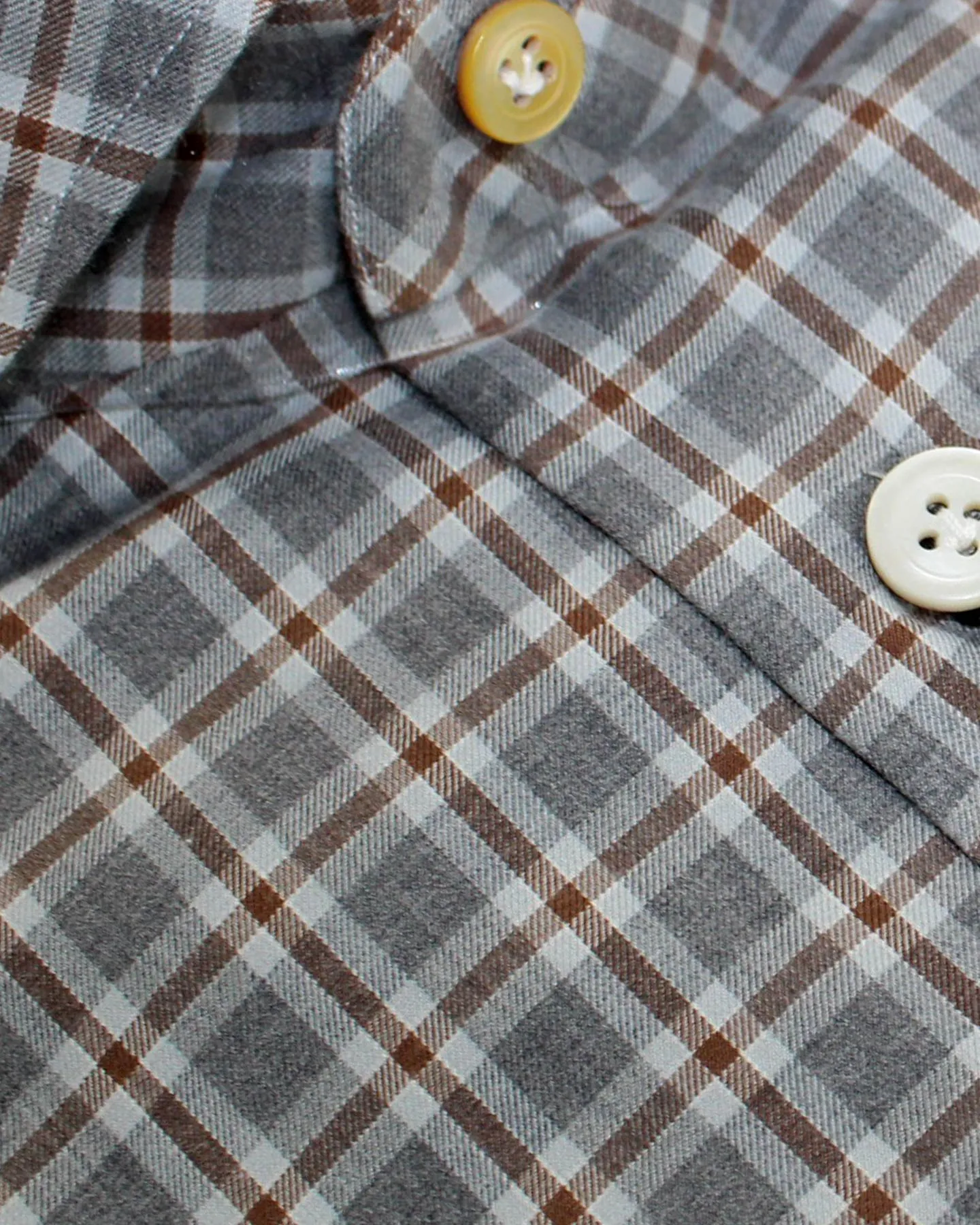 Kiton Dress Shirt Gray Brown Gingham Check 40 - 15 3/4 REDUCED - SALE