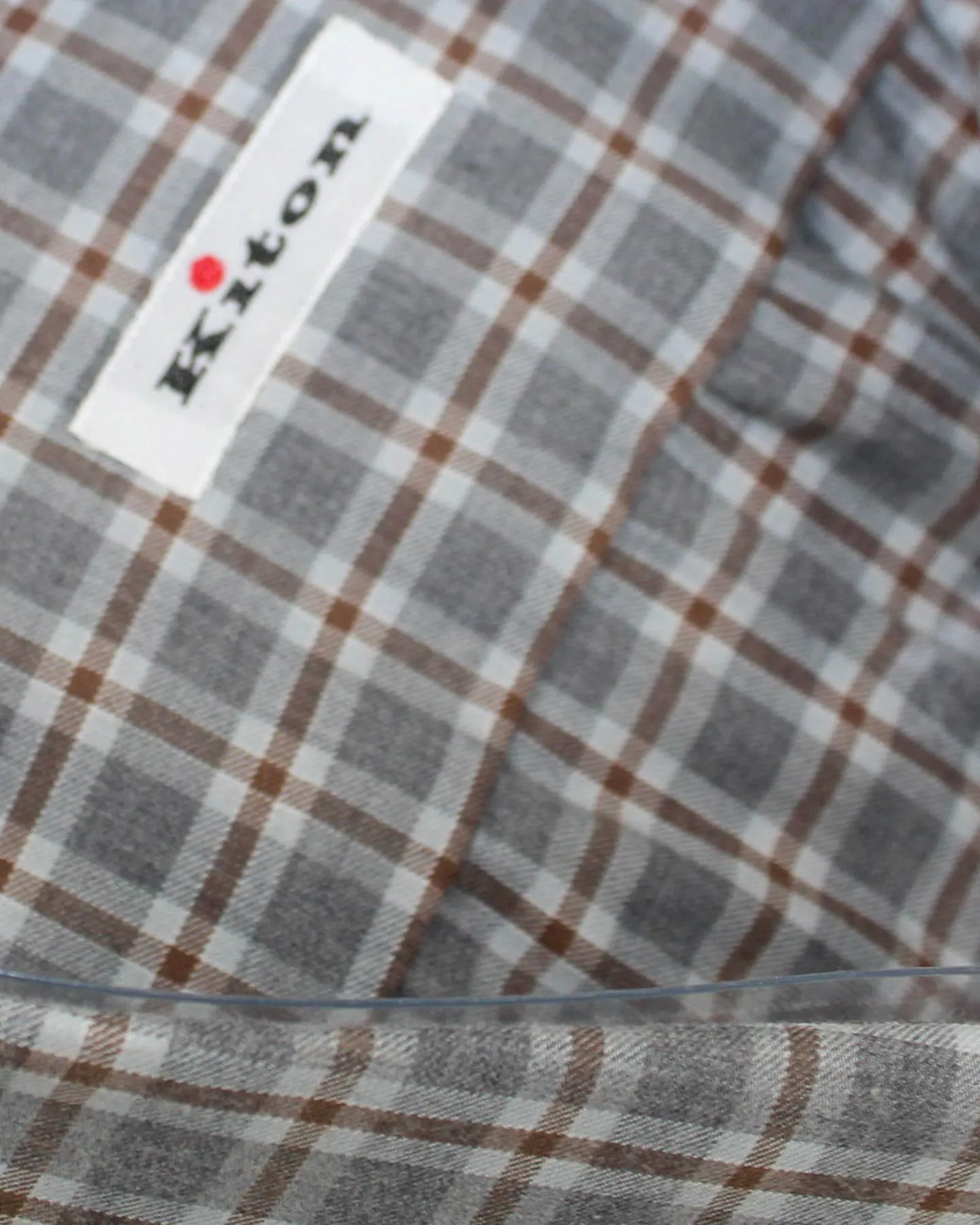 Kiton Dress Shirt Gray Brown Gingham Check 40 - 15 3/4 REDUCED - SALE