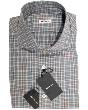 Kiton Dress Shirt Gray Brown Gingham Check 40 - 15 3/4 REDUCED - SALE