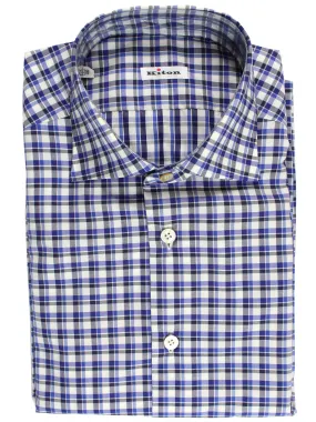 Kiton Dress Shirt Royal Blue Plaid Spread Collar 40 - 15 3/4 SALE