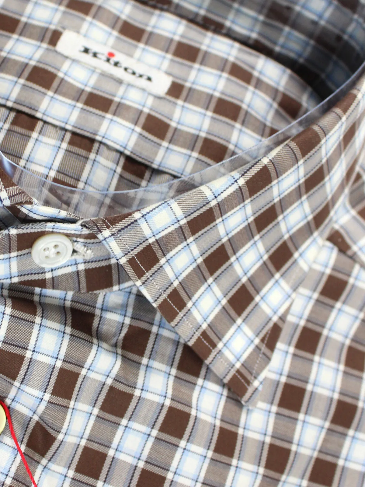 Kiton Shirt White Brown Blue Plaid 40 - 15 3/4 REDUCED SALE