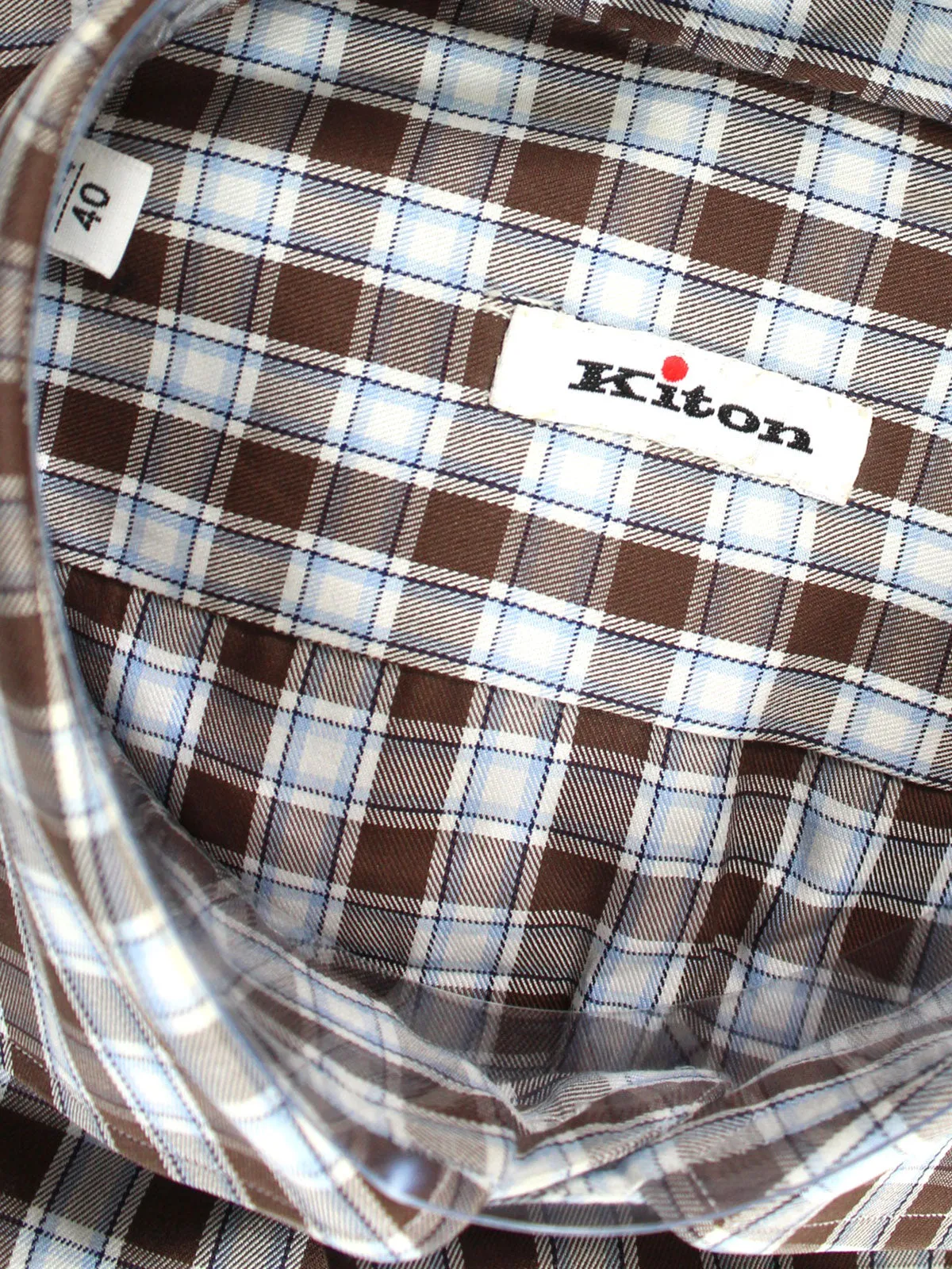 Kiton Shirt White Brown Blue Plaid 40 - 15 3/4 REDUCED SALE