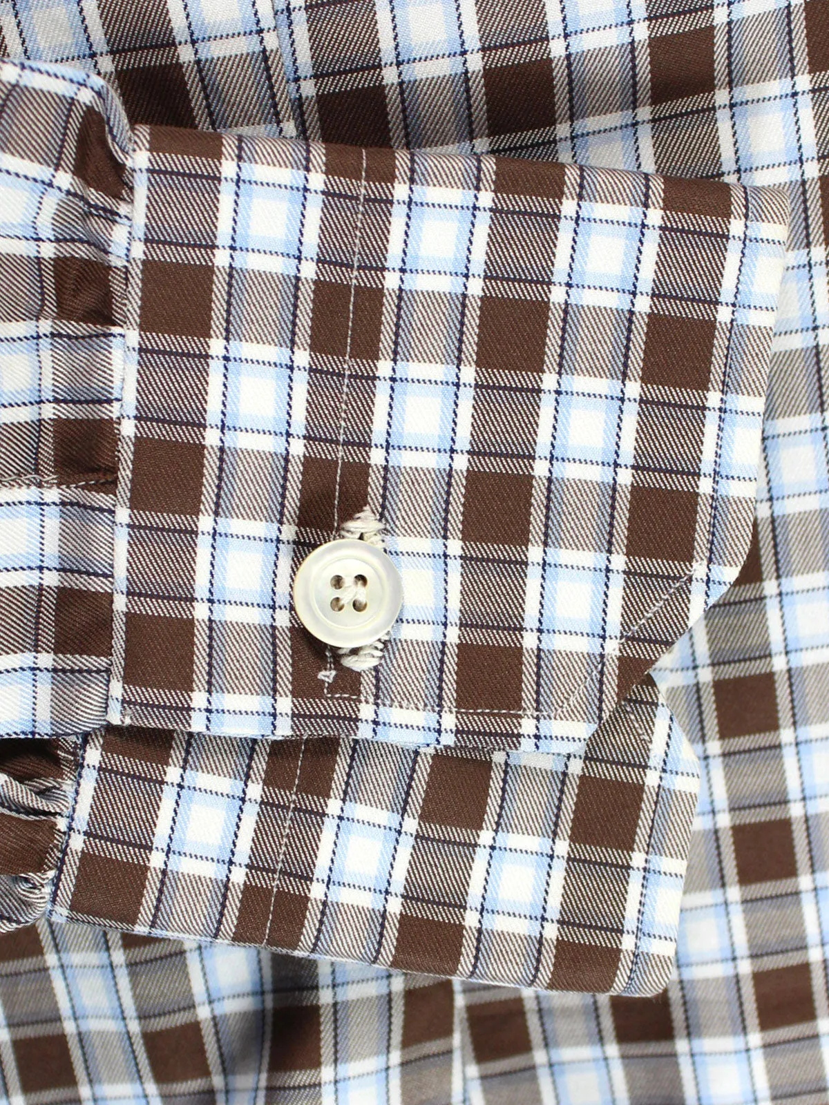 Kiton Shirt White Brown Blue Plaid 40 - 15 3/4 REDUCED SALE