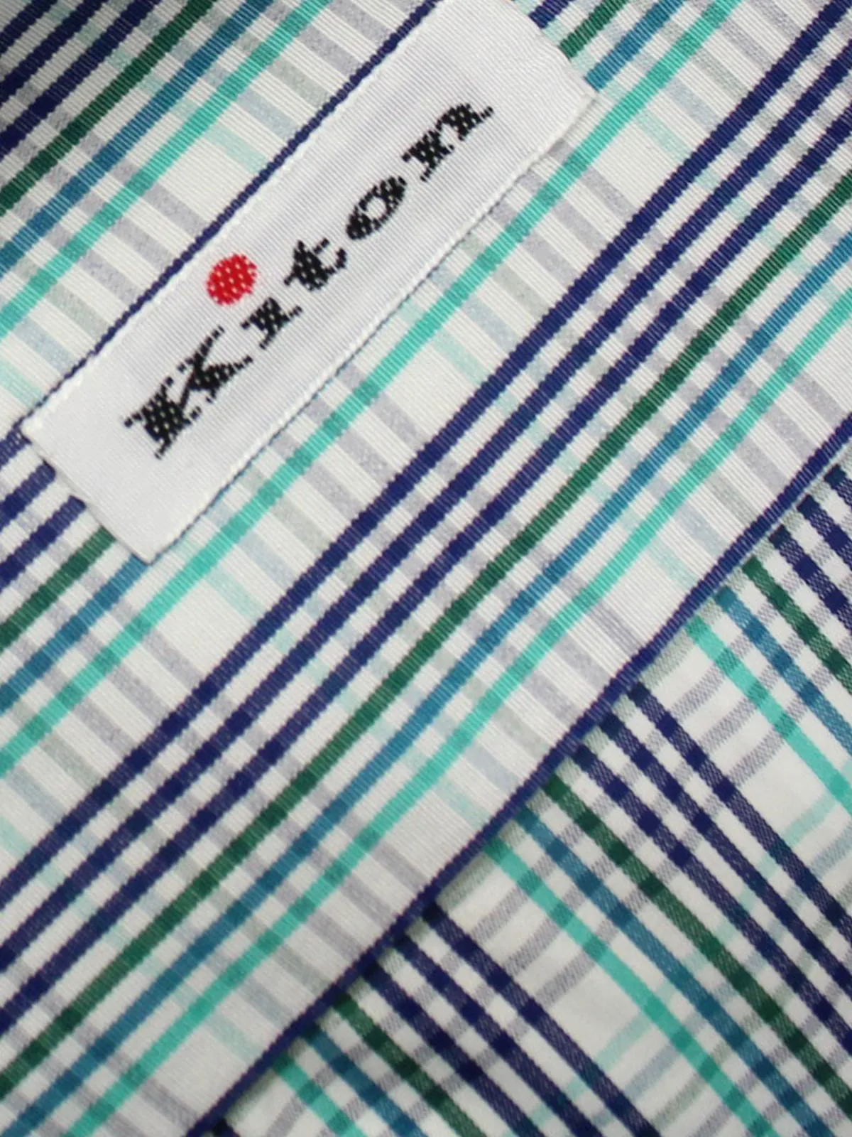 Kiton Short Sleeve Shirt White Turquoise Green Navy Check 38 - 15 BLACK FRIDAY SALE