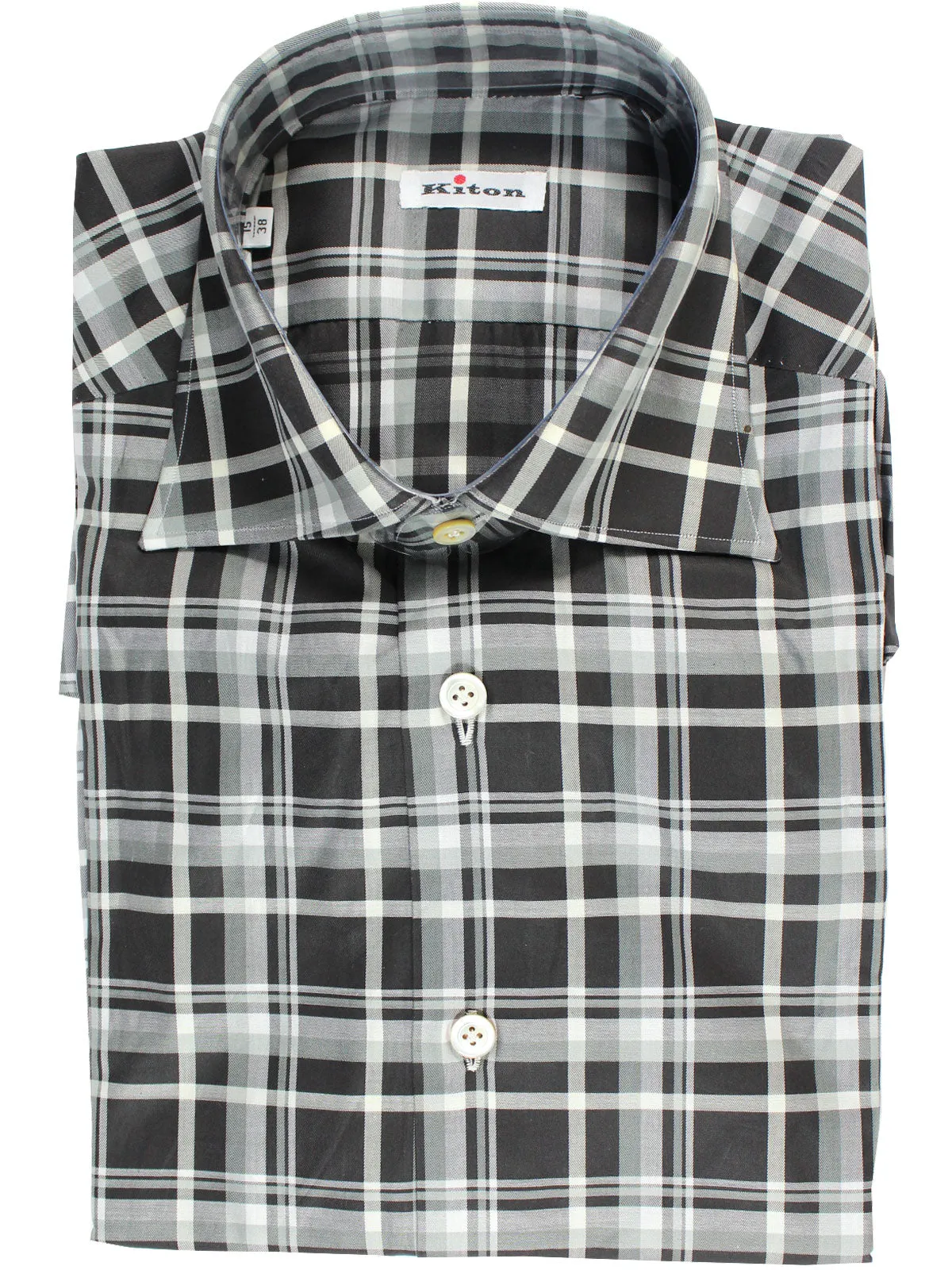 Kiton Sport Shirt Black Plaid 38 - 15 REDUCED SALE