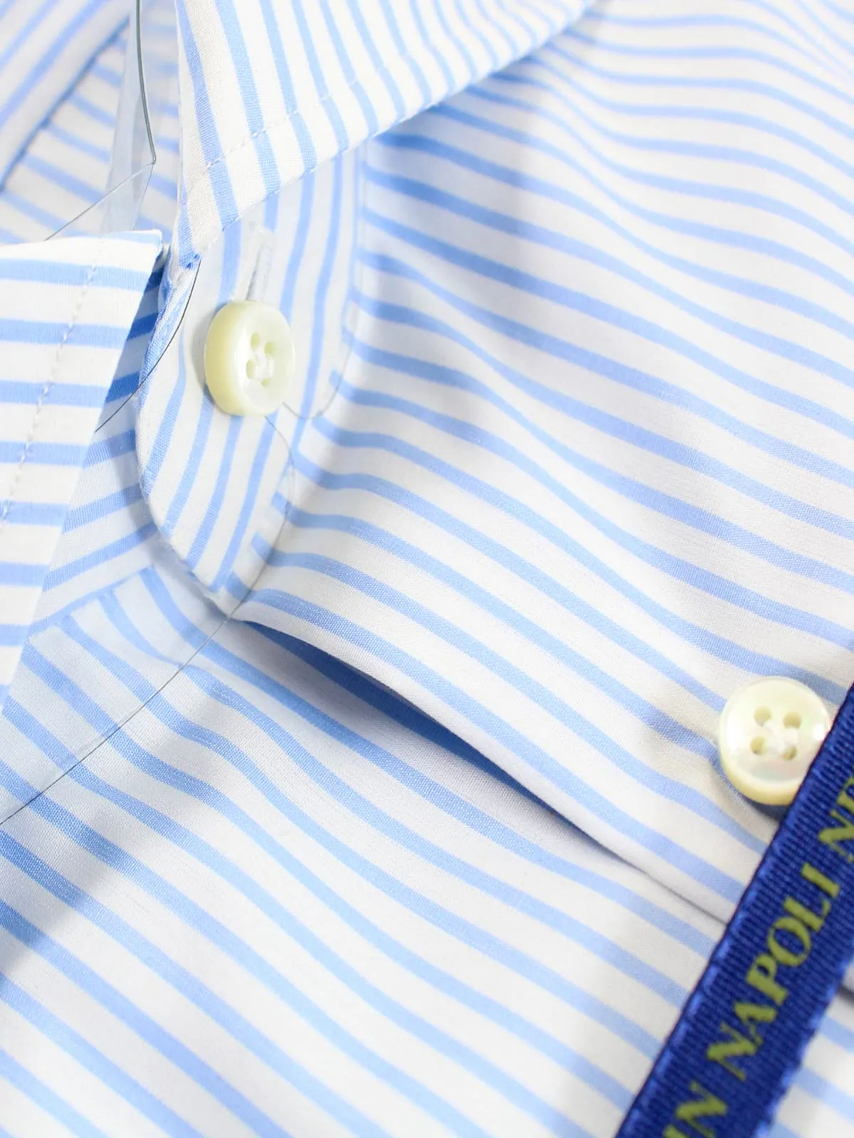 Luigi Borrelli Dress Shirt ROYAL COLLECTION Classic White Blue Stripes 38 - 15