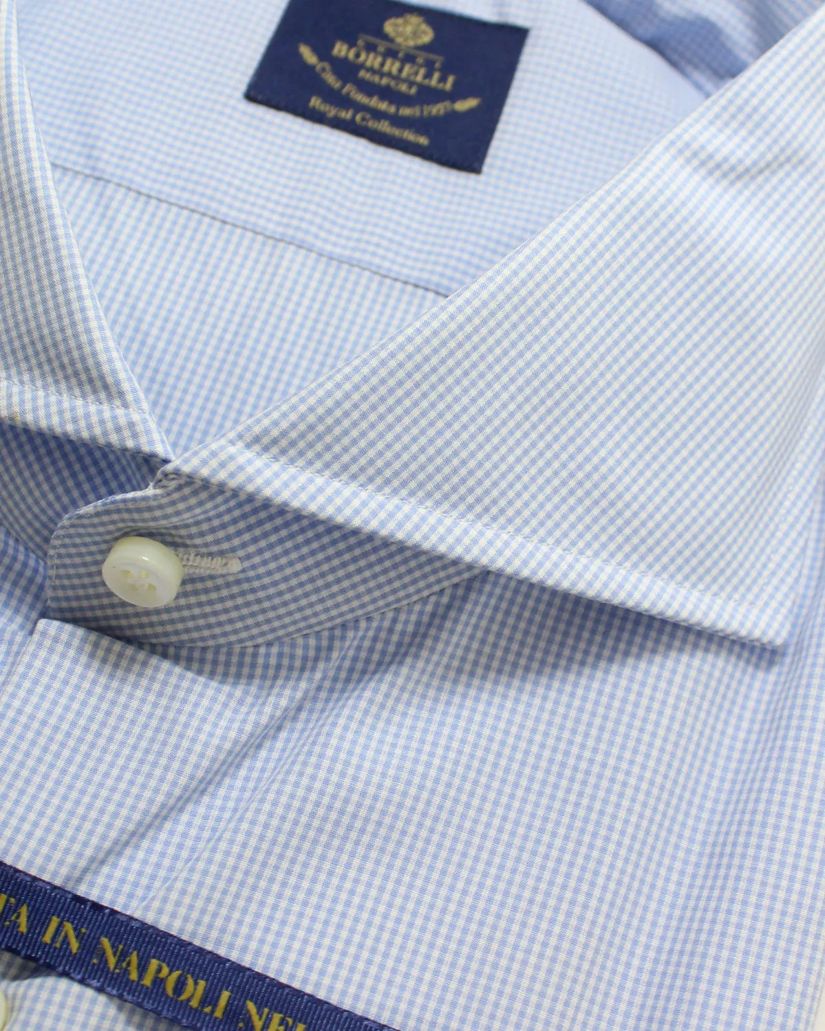 Luigi Borrelli Dress Shirt White Blue 44 - 17 1/2 Royal Collection