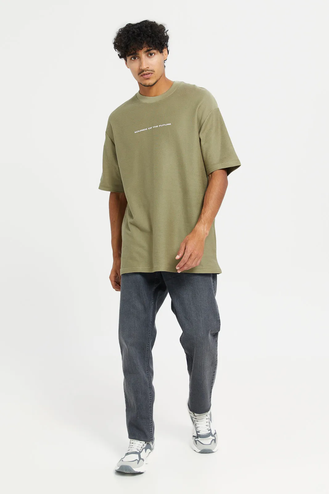 Men Green Printed Oversized T-Shirt