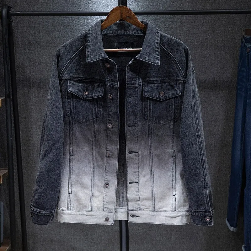 Men vintage Gradient black and white Slim Denim Jacket