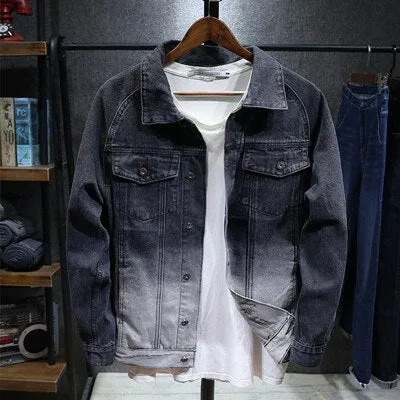 Men vintage Gradient black and white Slim Denim Jacket