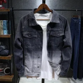 Men vintage Gradient black and white Slim Denim Jacket