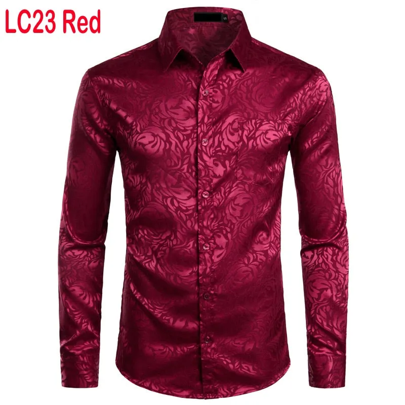 Men&#39;s Floral Black Dress Shirts 2022 Stylish New Long Sleeve Steampunk Shirt Men Party Club Bar Social Shirt Male Chemise Homme