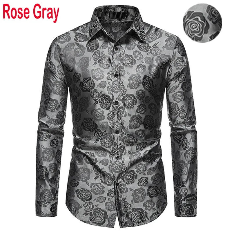 Men&#39;s Floral Black Dress Shirts 2022 Stylish New Long Sleeve Steampunk Shirt Men Party Club Bar Social Shirt Male Chemise Homme