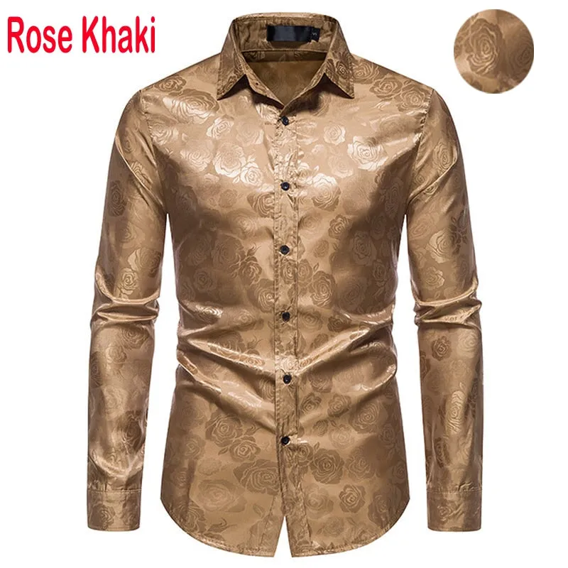 Men&#39;s Floral Black Dress Shirts 2022 Stylish New Long Sleeve Steampunk Shirt Men Party Club Bar Social Shirt Male Chemise Homme