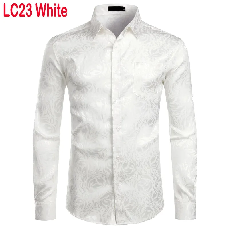 Men&#39;s Floral Black Dress Shirts 2022 Stylish New Long Sleeve Steampunk Shirt Men Party Club Bar Social Shirt Male Chemise Homme