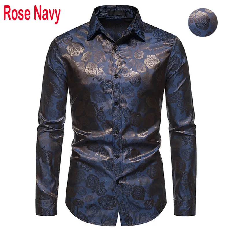 Men&#39;s Floral Black Dress Shirts 2022 Stylish New Long Sleeve Steampunk Shirt Men Party Club Bar Social Shirt Male Chemise Homme