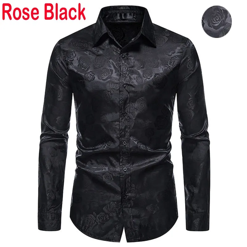 Men&#39;s Floral Black Dress Shirts 2022 Stylish New Long Sleeve Steampunk Shirt Men Party Club Bar Social Shirt Male Chemise Homme