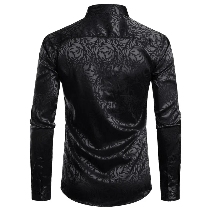 Men&#39;s Floral Black Dress Shirts 2022 Stylish New Long Sleeve Steampunk Shirt Men Party Club Bar Social Shirt Male Chemise Homme