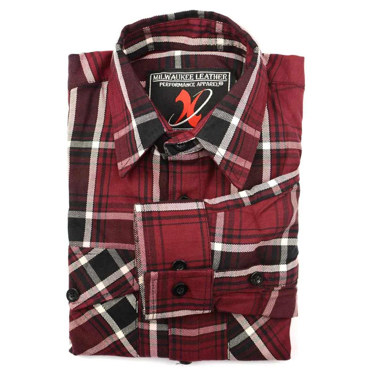 Milwaukee Leather Men's Flannel Plaid Shirt Maroon Black and White