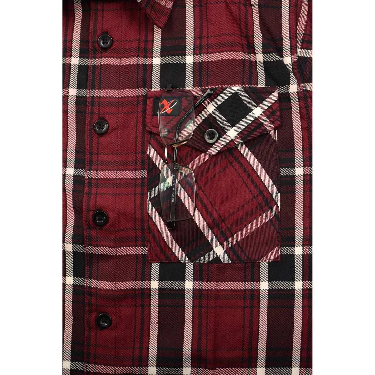 Milwaukee Leather Men's Flannel Plaid Shirt Maroon Black and White