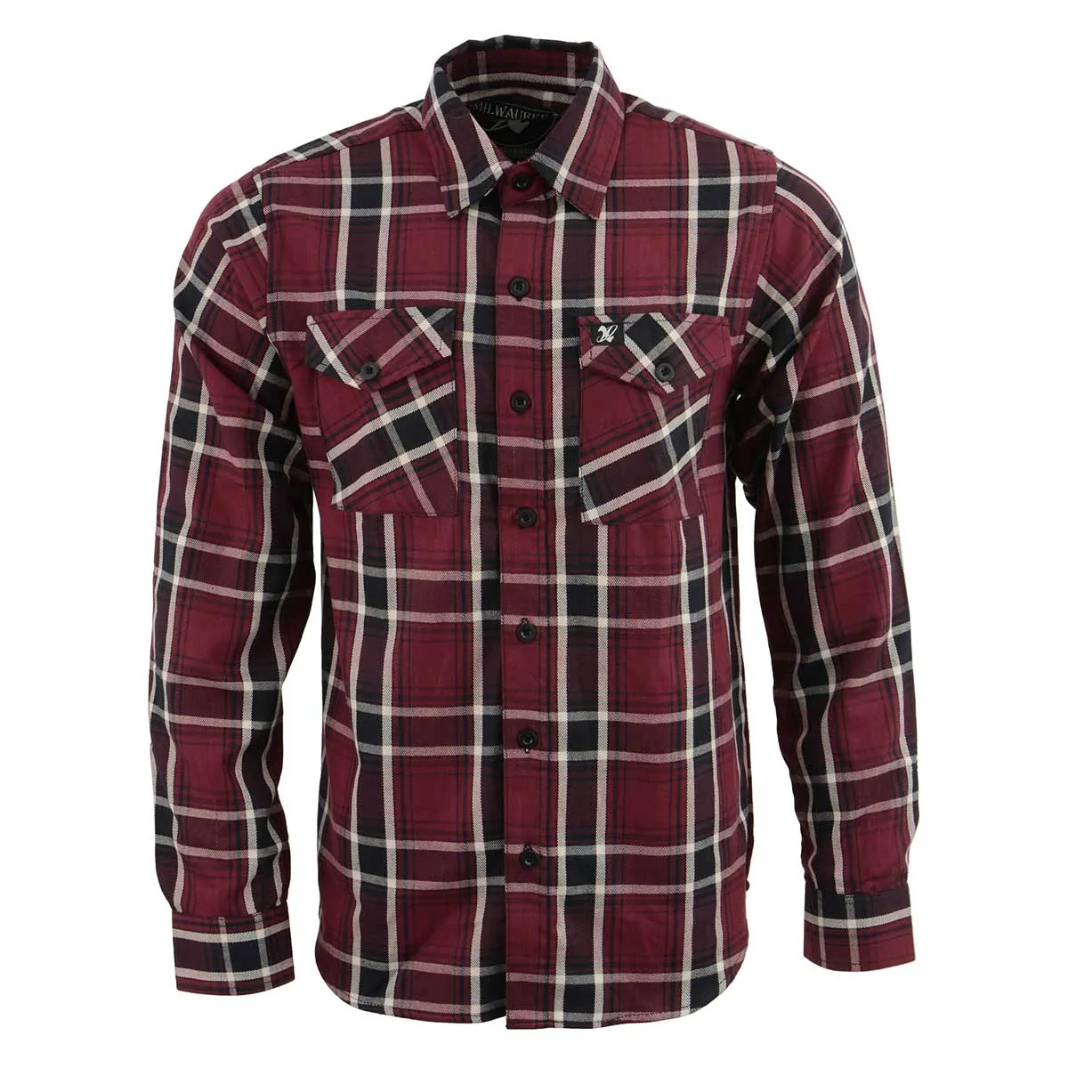 Milwaukee Leather Men's Flannel Plaid Shirt Maroon Black and White